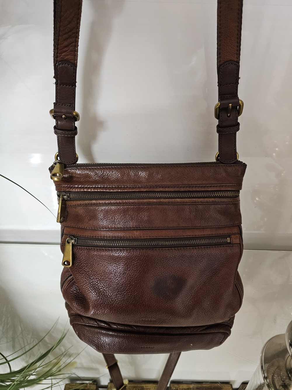 Fossil Brown Leather Messenger Crossbody Bag